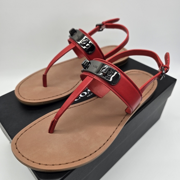 Coach Red Leather Sandals with Black Accents - Picture 1 of 5
